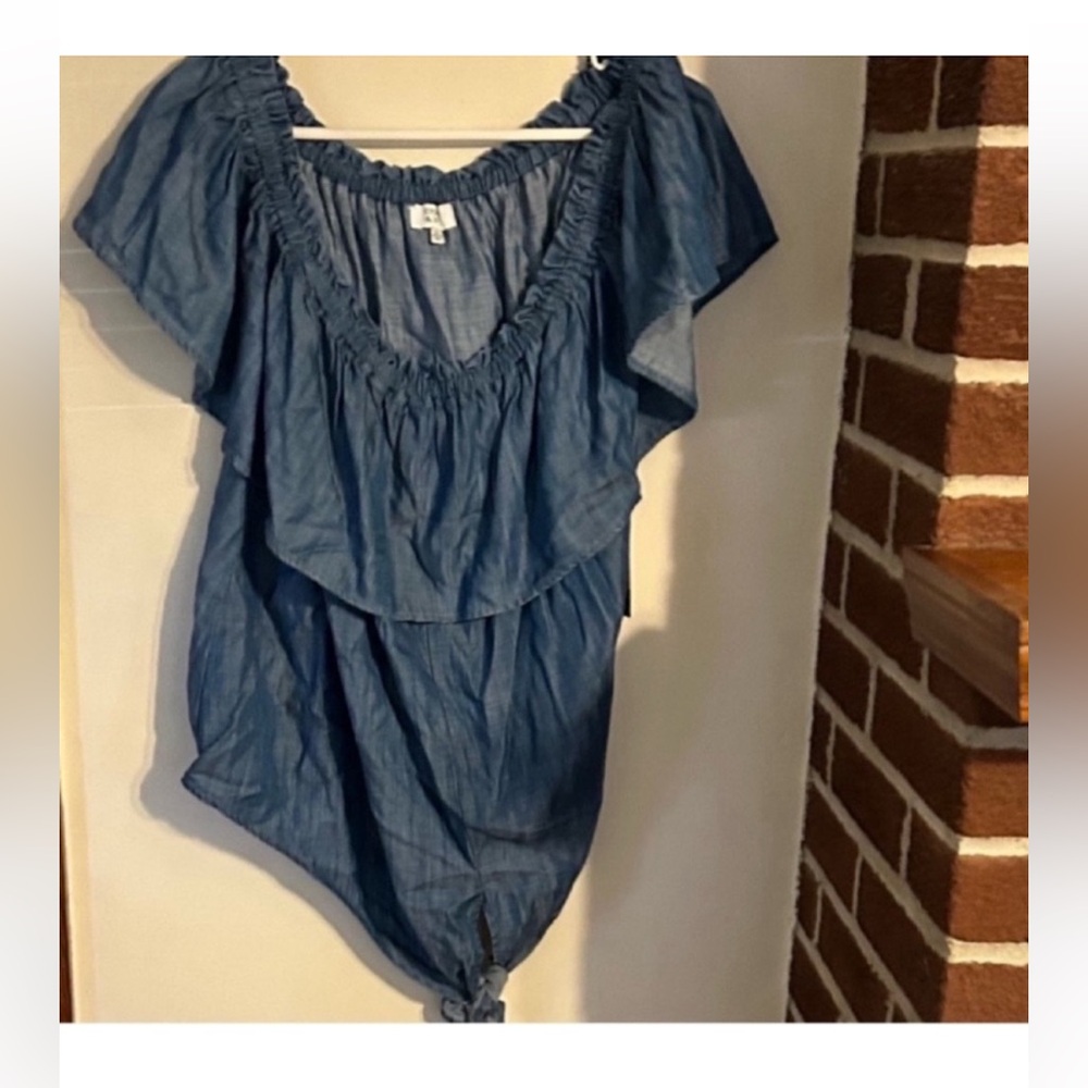 NWT Crown & Ivy women's size xxl denim tie waist blouse